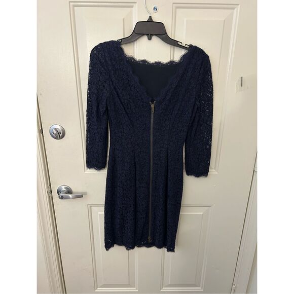 Cache Navy Blue Lace Overlay Knee-Length Dress Size 2 - Picture 7 of 9